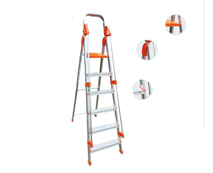 6 Steps Aluminium Ladder with Anti Slip Shoes & holding Bar