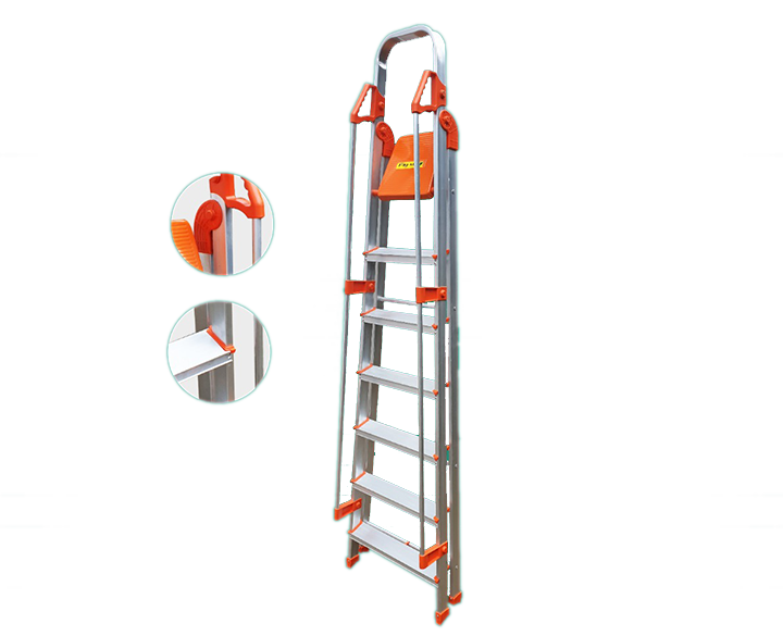 7 Steps Aluminium Ladder with Anti Slip Shoes & holding Bar